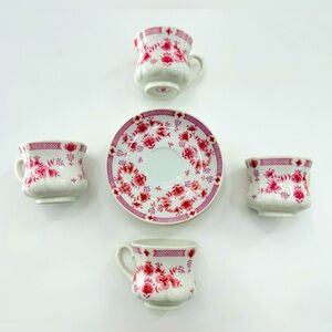 Keinan Cup & Saucers 8pc VTG Japan China Sake Tea Coffee Girls Play Set Floral